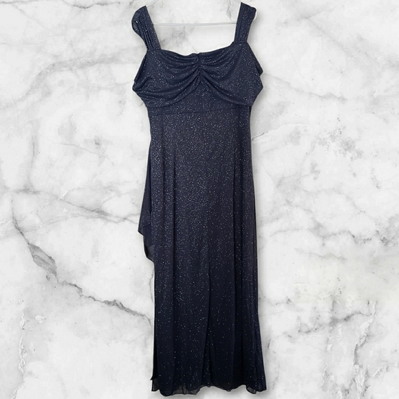 Alex Evenings Cold Shoulder Glitter Mesh Dress w/Draped Skirt,Cowl Neckline 16P - Picture 9 of 10